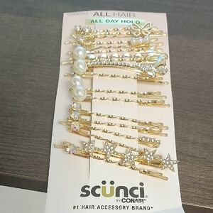 Scunci Gold and Pearl Hair Clip Collection